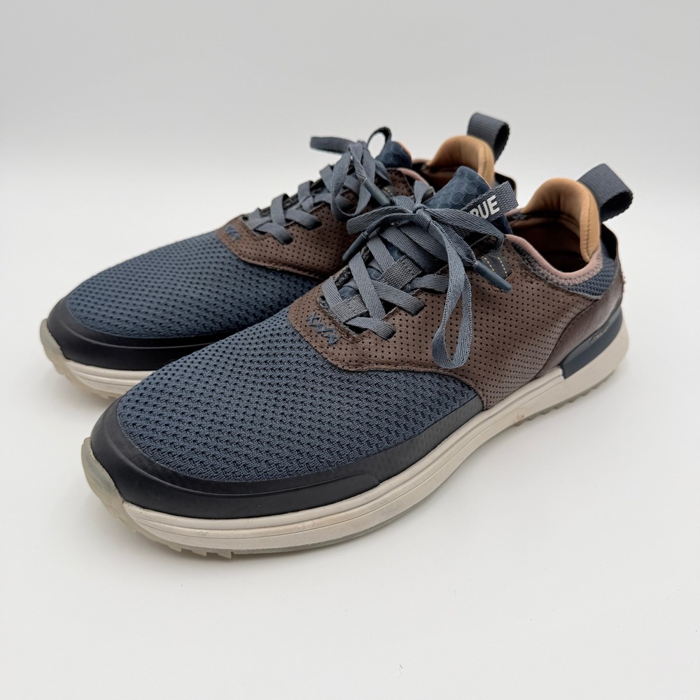 TRUE Linkswear Lux Hybrid Mens 12 Navy Blue Brown Leather Knit Golf Shoes Sporty